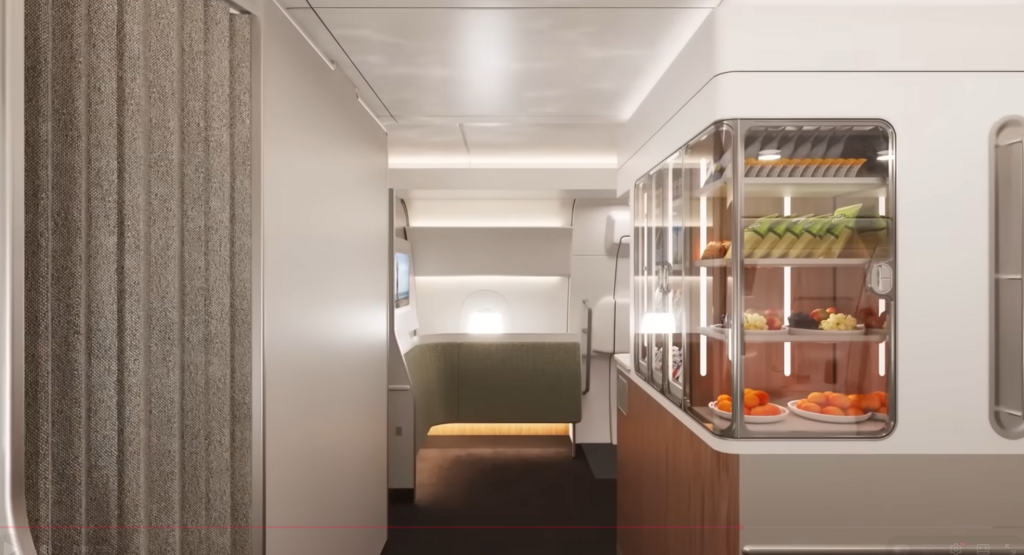 Simulation of the wellness area (Photo: youtube / @Qantas) אזור ה"וולנס" - אזור ייעודי לרווחת הנוסעים למתיחות ותנועה במהלך הטיסה