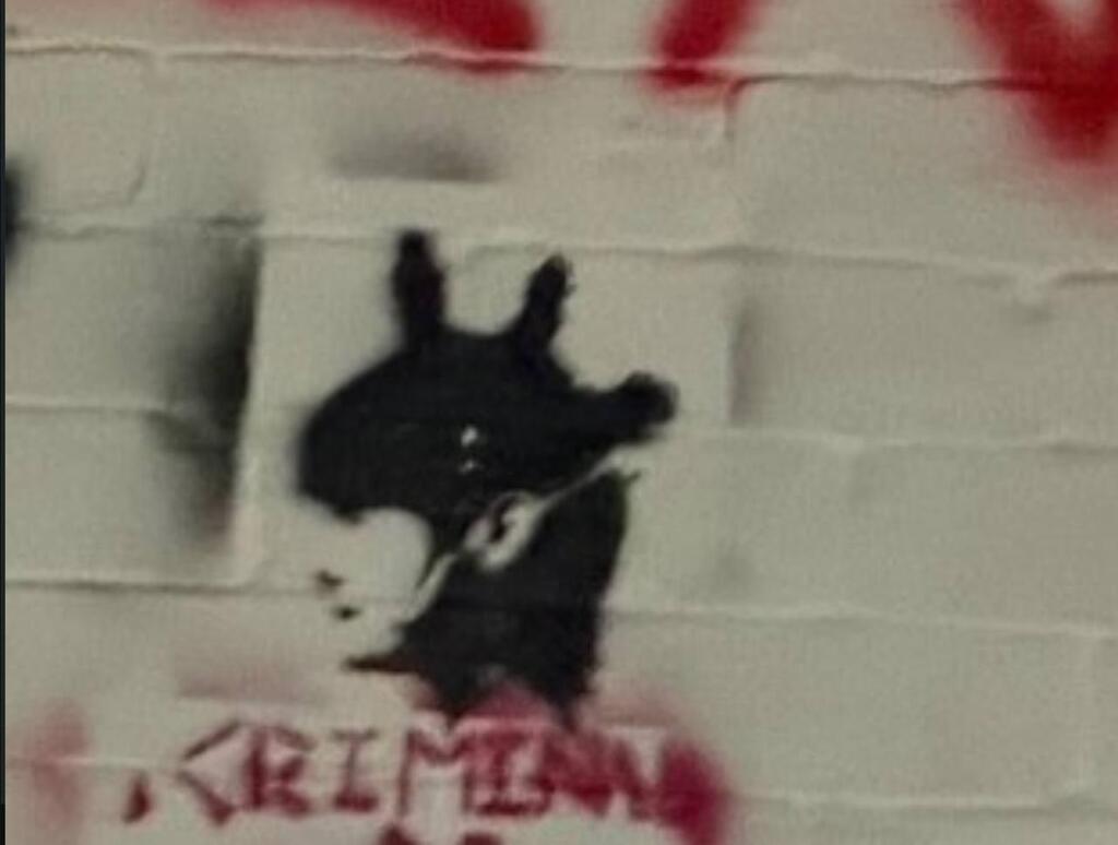 גרפיטי של נגה ארז עם הכיתוב "פושעת"