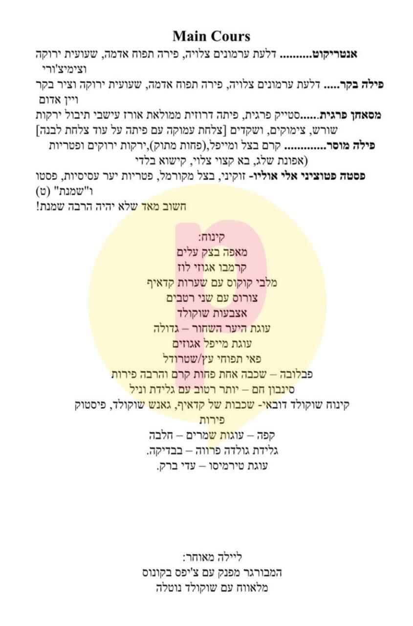 נועה קירל תפריט חתונה (פרטי) נועה קירל תפריט חתונה