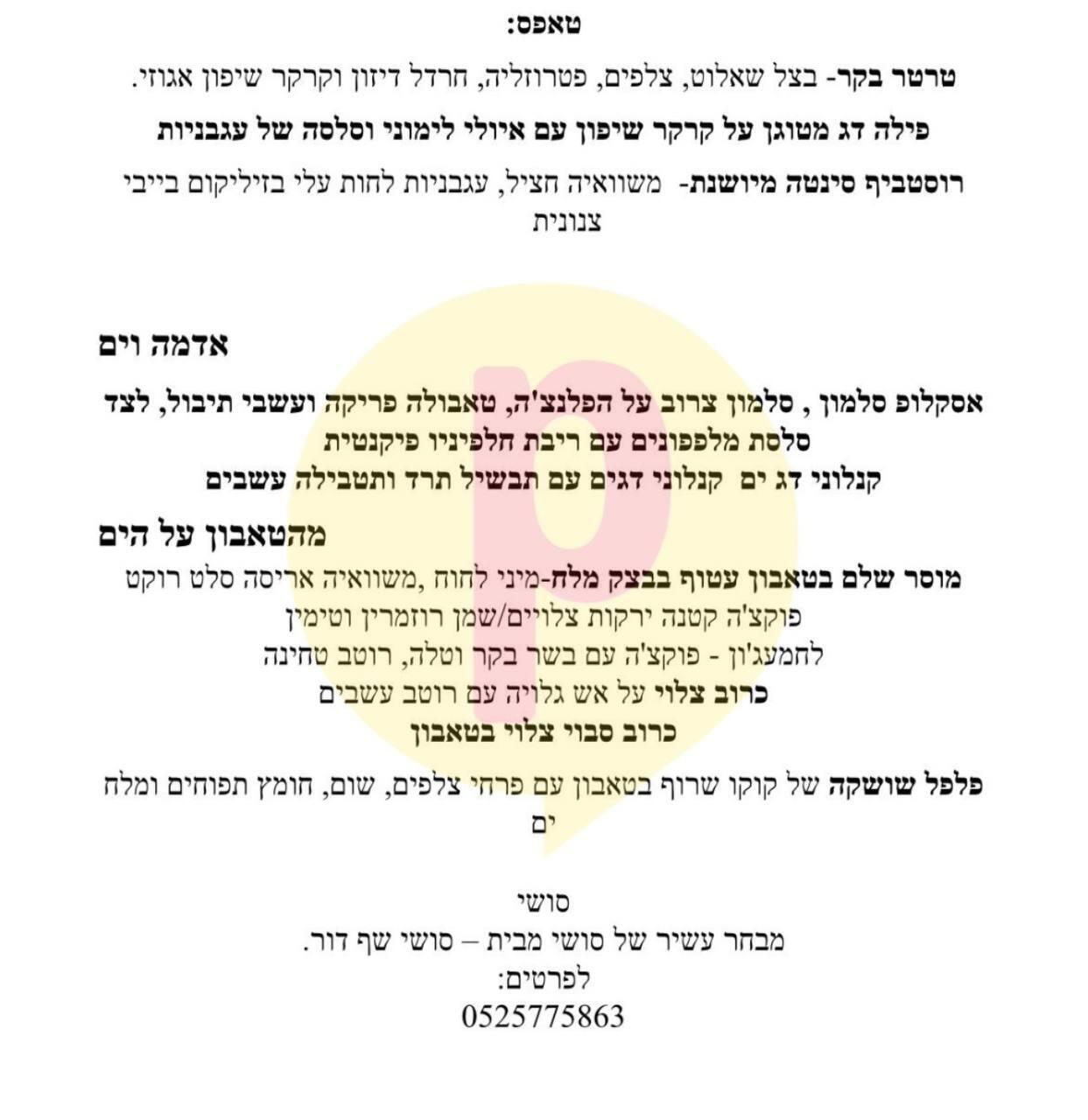 נועה קירל תפריט חתונה (פרטי) נועה קירל תפריט חתונה