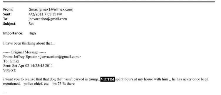 In correspondence between Jeffrey Epstein and Ghislaine Maxwell, Donald Trump is mentioned as having spent time with a victim and described as 'that dog that hasn't barked' ארה"ב התכתבות בין ג'פרי אפשטיין ל גיליין מקסוול מזכיר את דונלד טראמפ כמי ש בילה עם קורבן כלב שלא נבח