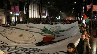 מפגינים ב בילבאו ספרד לקראת משחק נבחרת פלסטין 