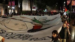 מפגינים ב בילבאו ספרד לקראת משחק נבחרת פלסטין 