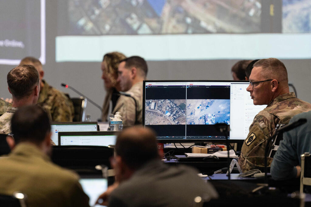 The multinational headquarters at Kiryat Gat (Photo: Ahikam Seri / AFP) קריית גת חיילים אמריקנים בבסיס של מרכז התיאום האזרחי של ארה"ב בישראל