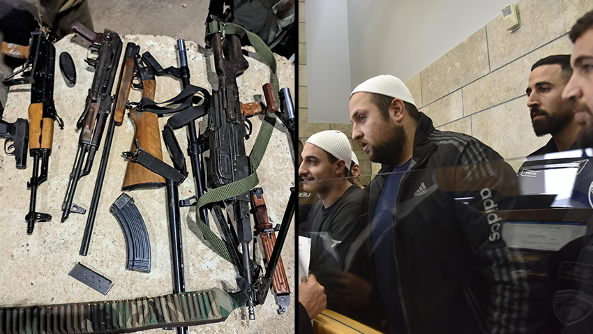 Контрабандное оружие. Обвиняемые в окружном суде Нацерета (Фото: пресс-служба ШАБАКа, Шарон Цур) החשודים והנאשמים בהברחת אמל"ח מסוריה, בדיון במחוזי נצרת