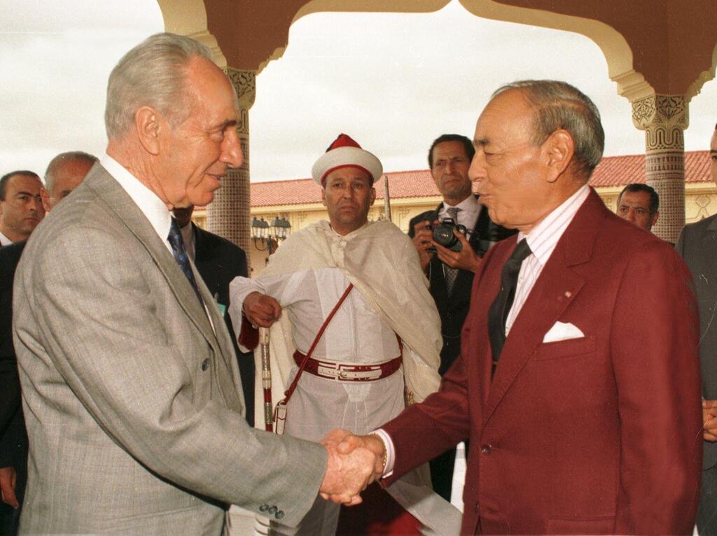 Israel’s Foreign Minister Shimon Peres meeting King Hassan II at the Bouznika Palace during the 1994 Casablanca Conference 