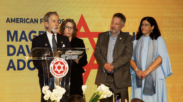Robert and Nancy Milgrim, Daniel and Ruth Lischinsky, Address the Crowd Gathered in LA