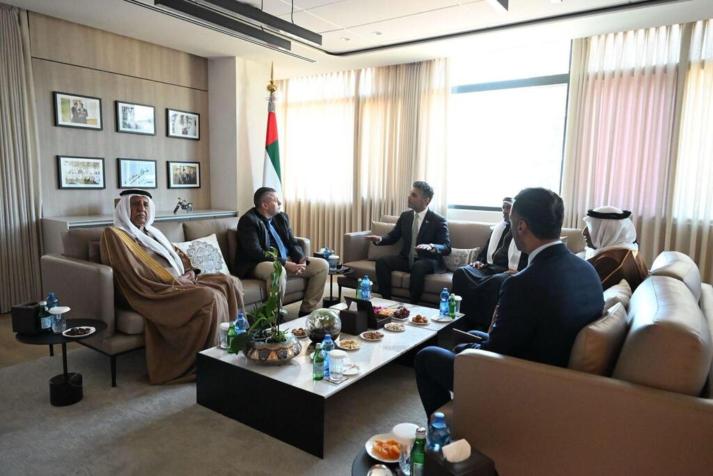 UAE Ambassador to Israel Mohamed Al Khaja (center right) meets with Arad Mayor Yair Maayan (center left) and Bedouin camel racing leaders at the Emirati embassy in Tel Aviv, Nov. 27, 2025 