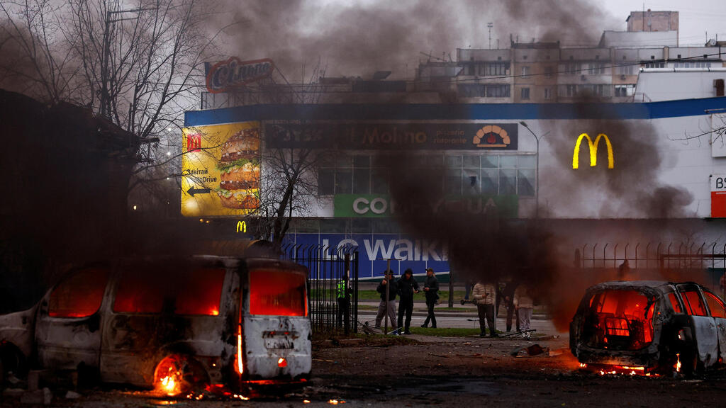 הרס בעקבות מתקפה של רוסיה על קייב אוקראינה