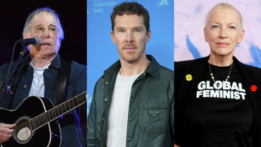 Пол Саймон, Бенедикт Камбербэтч, Энни Леннокс (Фото: Jordan Strauss/Invision/AP, AP Photo/Markus Schreiber) אנני לנוקס, בנדיקט קמברבאץ', פול סיימון