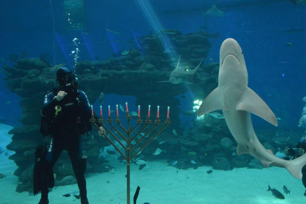 Candle-lighting under water (Photo: Boaz Samorai) הדלקת נרות מתחת למים