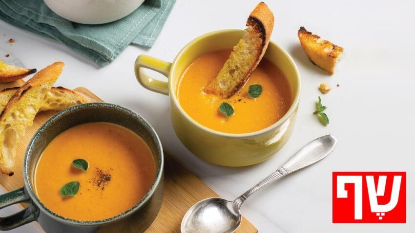 מרק שומר ועגבניות צלויות