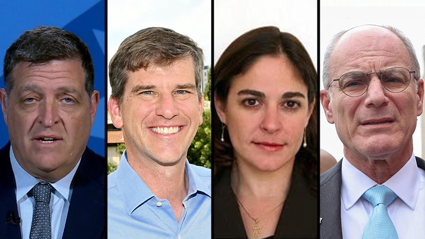 Dr. Ophir Falk, Michael Eisenberg, Caroline Glick, Ambassador Yehiel (Michael) Leiter (Photo: TASOS KATOPODIS / GETTY IMAGES NORTH AMERICA / AFP, Kobi Kuenkas) יחיאל לייטר קרוליין גליק מייקל אייזנברג אופיר פלק