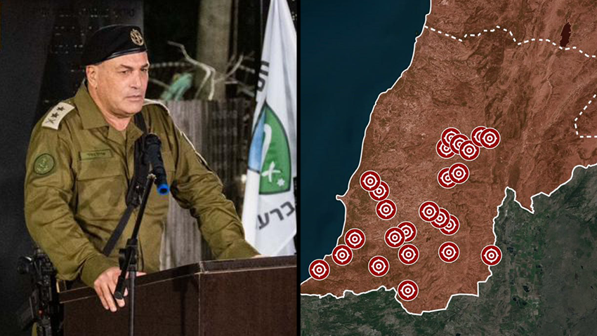 IDF chief of staff Eyal Zamir, and the map of targted killings in Lebanon (Photo: IDF) מפת החיסולים בלבנון
