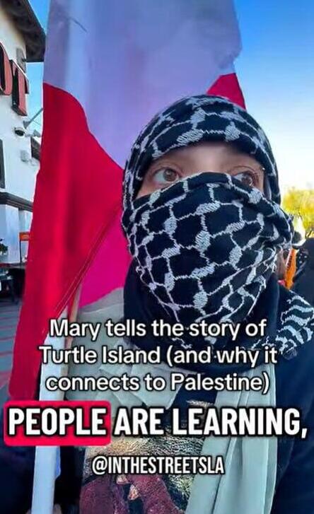 From the Instagram page of the extremist group. 'How Turtle Island is connected to Palestine' עמוד האינסטגרם של החזית לשחרור אי הצבים תכננו פיגועים ב לוס אנג'לס ארה"ב