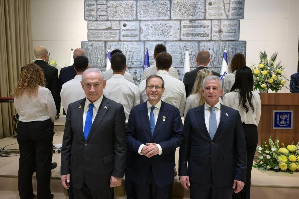 Prime Minister Benjamin Netanyahu, President Isaac Herzog and Mossad Director David Barnea (Photo: GPO) נתניהו, ברנע והרצוג