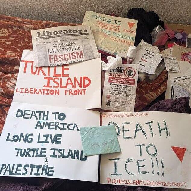 Posters found in the suspects’ possession ארה"ב לוס אנג'לס אנשי החזית לשחרור אי הצבים תכננו מתקפת טרור ב ליל השנה החדשה