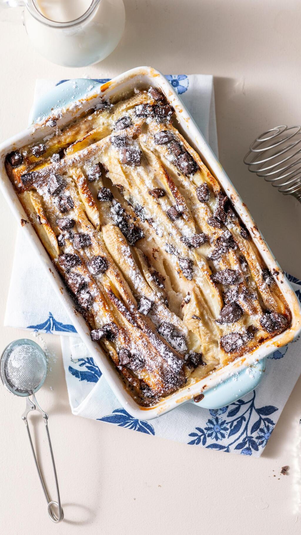 טורטיה פודינג עם בננות ושוקולד