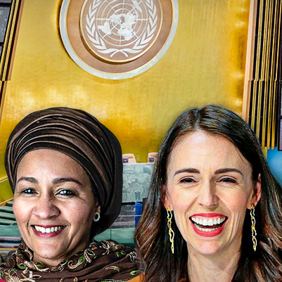 מרוץ למזכ"ל האו"ם הבא עם כמה מהמועמדים - רפאל גרוסי , ג'סינדה ארדרן , אמינה מוחמד , ו רבקה גרינספן