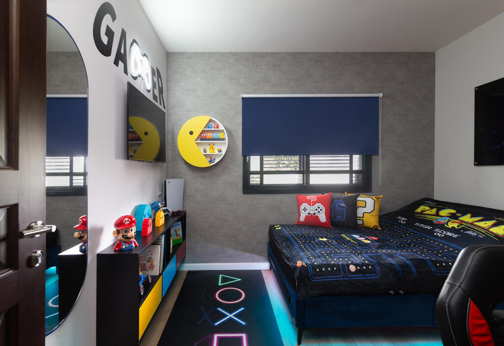 A gaming-themed children’s room, designed by Lilach Halevi (Photo: Noya Shiloni-Haviv) חדר ילדים גיימינג, עיצוב: לילך הלוי