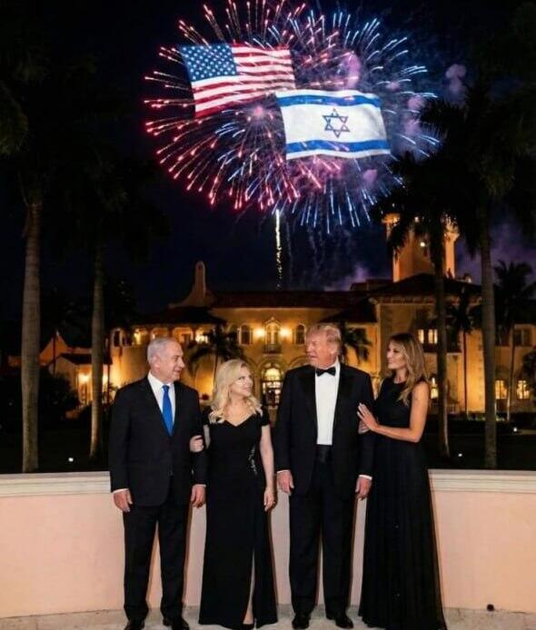 שרה ובנימין נתניהו עם דונלד ומלניה טראמפ בפוסט של לשכת רה"מ