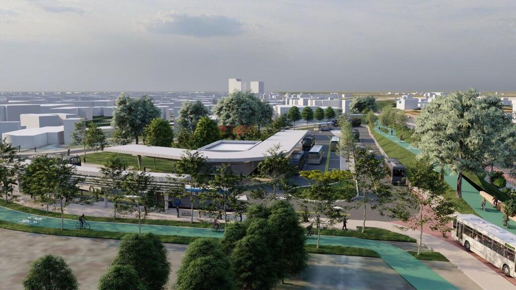 Illustration of future Ahdut hub in Petah Tikva (Photo:
Mansfeld – Kehat Architects Ltd) הדמיה מסוף אחדות פתח תקווה