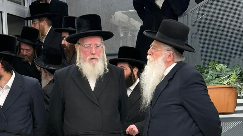 Депутаты кнессета Исраэль Айхлер и Меир Поруш ждут завершения совещания חברי הכנסת אייכלר ופרוש מחוץ לכינוס המועצה