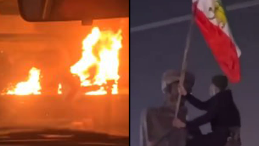 דגל השאה של איראן מונף בהפגנות