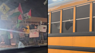 המפגינים הפרו פלסטינים שזרקו אבן על אוטובוס בניו ג'רזי