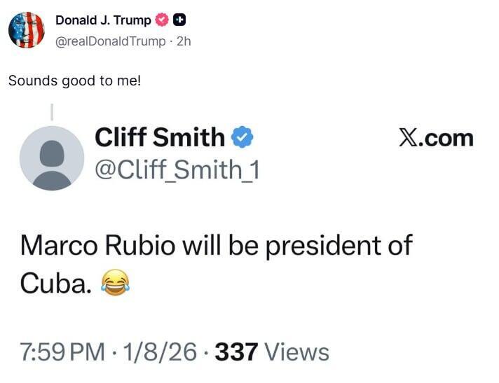 פוסט של נשיא ארה"ב דונלד טראמפ שתומך ב מרקו רוביו ל נשיא קובה הבא