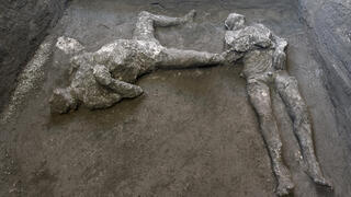 יציקות הגבס של שניים מקורבנות ההתפרצות הגעשית בשנת 79 לספירה בפומפיי