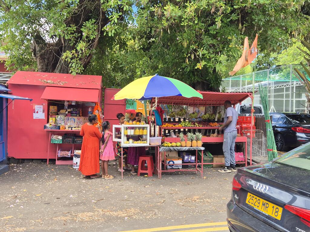 אננס, ליצ'י וחלב קוקוס היישר מהאגוז. דוכן רחוב לצד הדרך