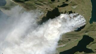 שריפת יער גדולה במערב גרינלנד, שתועדה בצילומי לוויין של נאס"א ב-3 באוגוסט 2017