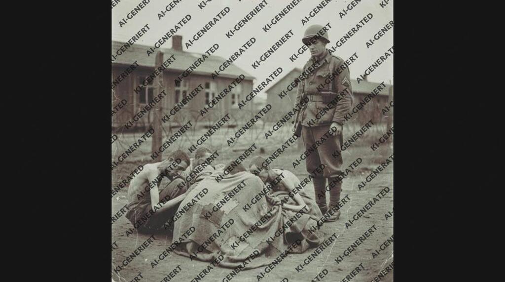 תמונה מזוייפת שבה נטען כי מדובר באסירים במחנה דכאו