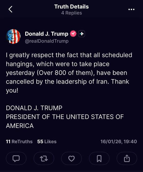 פוסט של נשיא ארה"ב ברשת החברתית TRUTH