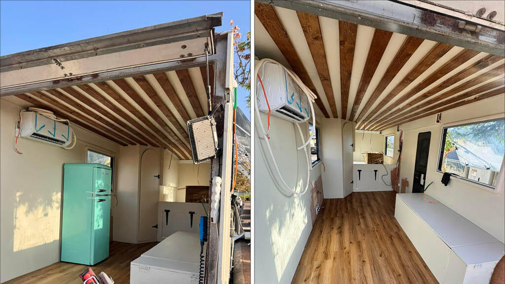 Installation of flooring, ceiling, walls, carpentry, air conditioning and a bathroom (Photo: Reef Har Even) בית המשאית