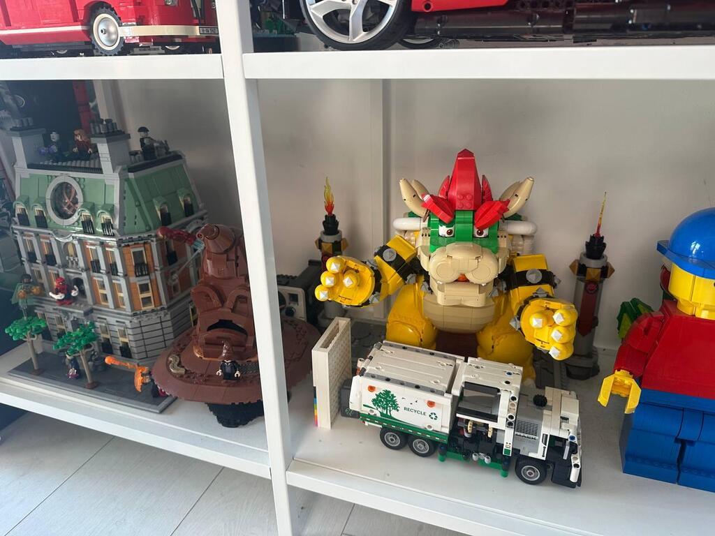 LEGO models including Bowser from Super Mario, the Sorting Hat from Harry Potter and a detailed modular city hall on display in Chen Amar’s private collection (Photo: Bar Gindy) LEGO models including Bowser from Super Mario, the Sorting Hat from Harry Potter and a detailed modular city hall on display in Chen Amar’s private collection