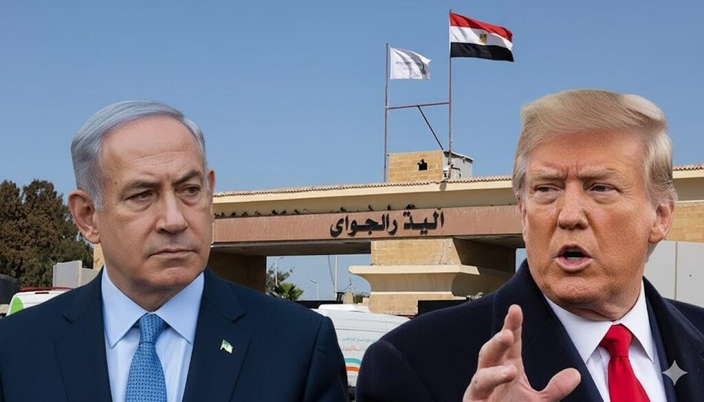 Нетаниягу и Трамп - на фоне КПП в Рафиахе (Фото: сгенерировано ИИ ) Нетаниягу и Трамп - на фоне КПП в Рафиахе