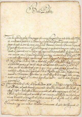 האיגרת שנשלחה לאפיפיור ב-1772