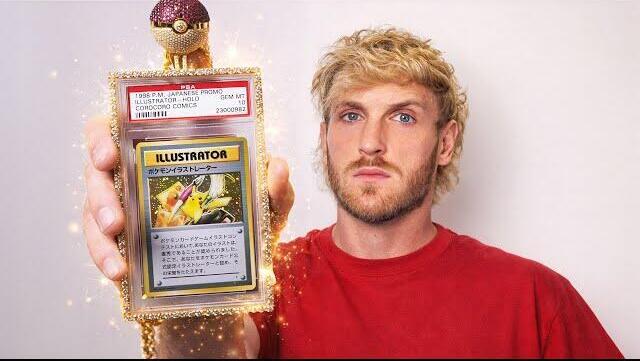 WWE wrestler Logan Paul and the recored-breaking Pokémon trading card (Screenshot: YouTube) פול לוגאן עם כרטיס פוקימון Illustrator