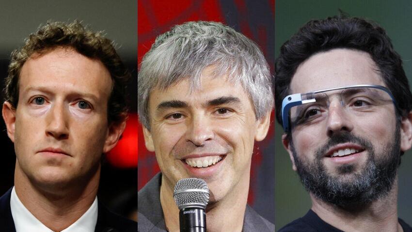 מימין: סרגיי ברין, לארי פייג' ומארק צוקרברג