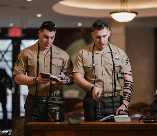 Jewish service members pray while wearing tefillin 