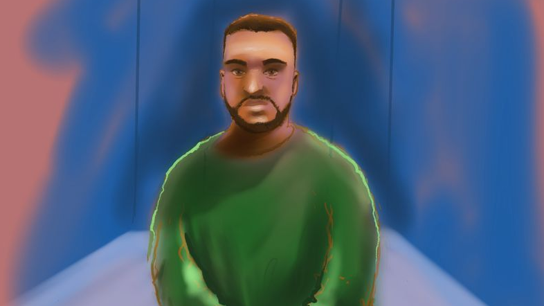 המחבל אכרם נאביד בהופעה ראשונה בבית המשפט באוסטרליה, לבוש מדי אסיר ירוקים