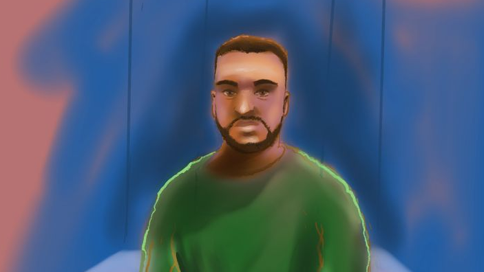 המחבל אכרם נאביד בהופעה ראשונה בבית המשפט באוסטרליה, לבוש מדי אסיר ירוקים