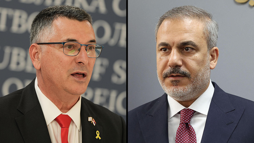 Turkish FM Hakan Fidan and Israeli FM Gideon Sa'ar (Photo: ANWAR AMRO / AFP, AP Photo/Darko Vojinovic) הקאן פידאן, גדעון סער
