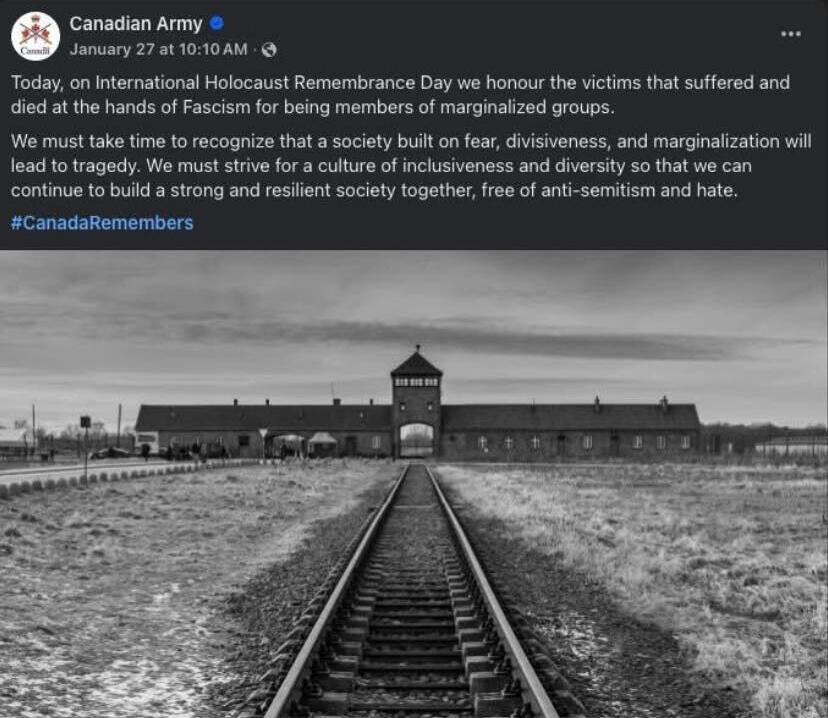 The Canadian miitary's post for International Holocaust Rememberance Day הפוסט של צבא קנדה