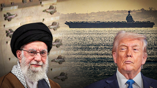 נשיא ארה"ב דונלד טראמפ והמנהיג העליון של איראן עלי חמינאי על רקע צבירת הכוחות במזרח התיכון