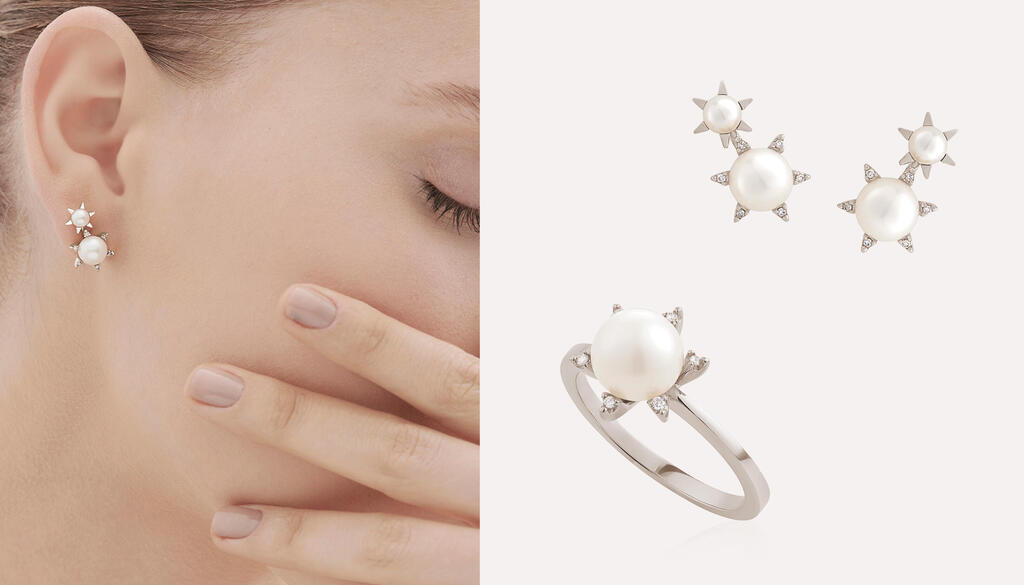 Украшения GRAVITY из благородного золота 18 карат с жемчугом и бриллиантами 