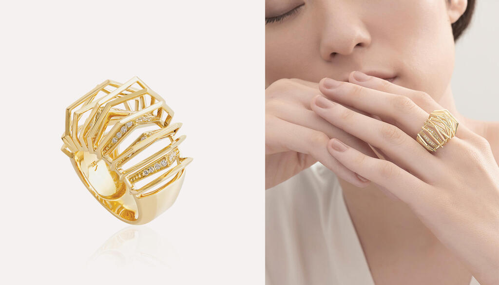 Кольцо SILK из желтого золота 18 карат с бриллиантами 