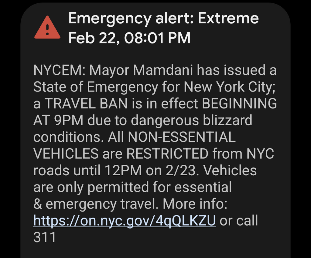 Text message warning from Mayor Zoharan Mamdani  